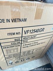 MaxSold Auction: New IN-BOX Gray 3-drawer bath vanity & sink - Prosper (Texas, USA) PARTNER MANAGED Moving Online Auction - Three Rivers Drive