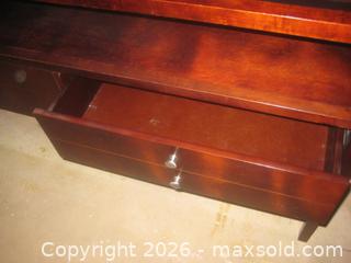 MaxSold Auction: SOFA TABLE WITH GLASS TOP, OPEN SHELF AND TWO DRAWERS - St. Catharines (Ontario, Canada) SELLER MANAGED Downsizing Online Auction - Allanburg Road South