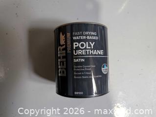 MaxSold Auction: BEHR Water-Based Satin Polyurethane — 1 Quart (32 fl oz) - San Jose (California, USA) SELLER MANAGED Downsizing Online Auction - Paladin Drive