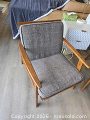 MaxSold Auction: Pair of Mid-Century Modern Wood Frame Armchairs, Gray Upholstery - San Jose (California, USA) SELLER MANAGED Downsizing Online Auction - Paladin Drive