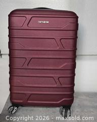 MaxSold Auction: Samsonite Burgundy/Maroon Hardside Carry-On Spinner - San Jose (California, USA) SELLER MANAGED Downsizing Online Auction - Paladin Drive