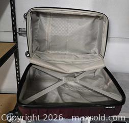 MaxSold Auction: Samsonite Burgundy/Maroon Hardside Carry-On Spinner - San Jose (California, USA) SELLER MANAGED Downsizing Online Auction - Paladin Drive