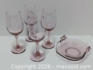 MaxSold Auction: Vintage Libbey Pink Wine Glass & Depression Glass - Lakeland (Florida, USA) SELLER MANAGED Reseller Online Auction - Dove Meadow Trail