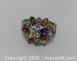 MaxSold Auction: Vintage Sterling Silver Multi Gemstone Ring Sz 8 - Lakeland (Florida, USA) SELLER MANAGED Reseller Online Auction - Dove Meadow Trail
