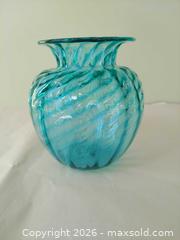 MaxSold Auction: Handblown Signed Aqua Teal Glass Vase, Swirled Ribbed - Columbia (South Carolina, USA) SELLER MANAGED Estate Sale Online Auction - Greengate Drive
