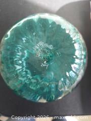 MaxSold Auction: Handblown Signed Aqua Teal Glass Vase, Swirled Ribbed - Columbia (South Carolina, USA) SELLER MANAGED Estate Sale Online Auction - Greengate Drive
