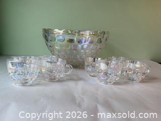 MaxSold Auction: Iridescent Opalescent Pressed Glass Punch Bowl Set, 9 pcs - Columbia (South Carolina, USA) SELLER MANAGED Estate Sale Online Auction - Greengate Drive