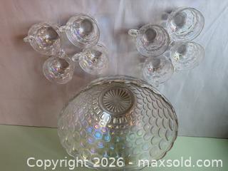 MaxSold Auction: Iridescent Opalescent Pressed Glass Punch Bowl Set, 9 pcs - Columbia (South Carolina, USA) SELLER MANAGED Estate Sale Online Auction - Greengate Drive