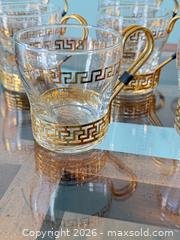 MaxSold Auction: Libbey Gold Greek Key Continental Glass Coffee Cups with removable Gold-Plated Holders; Mid-Century Modern design - Columbia (South Carolina, USA) SELLER MANAGED Estate Sale Online Auction - Greengate Drive