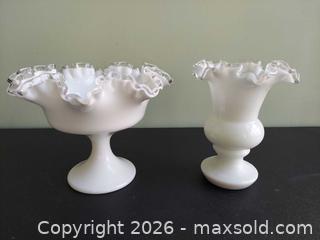 MaxSold Auction: Milk Glass Ruffled Compote & Vase, Clear Rim (Set of 2) - Columbia (South Carolina, USA) SELLER MANAGED Estate Sale Online Auction - Greengate Drive