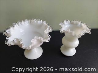 MaxSold Auction: Milk Glass Ruffled Compote & Vase, Clear Rim (Set of 2) - Columbia (South Carolina, USA) SELLER MANAGED Estate Sale Online Auction - Greengate Drive