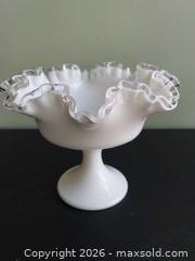 MaxSold Auction: Milk Glass Ruffled Compote & Vase, Clear Rim (Set of 2) - Columbia (South Carolina, USA) SELLER MANAGED Estate Sale Online Auction - Greengate Drive