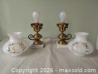 MaxSold Auction: Pair of Antique Brass & Marble Table Lamps with Hand-Painted Floral Shades - Columbia (South Carolina, USA) SELLER MANAGED Estate Sale Online Auction - Greengate Drive