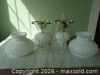 MaxSold Auction: Pair of Milk Glass Hobnail Victorian Table Lamps with Ruffled Shades - Columbia (South Carolina, USA) SELLER MANAGED Estate Sale Online Auction - Greengate Drive