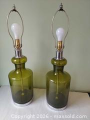 MaxSold Auction: Pair of Olive Green Glass and Brass Table Lamps - Columbia (South Carolina, USA) SELLER MANAGED Estate Sale Online Auction - Greengate Drive