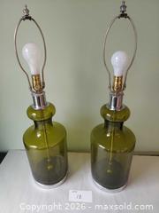 MaxSold Auction: Pair of Olive Green Glass and Brass Table Lamps - Columbia (South Carolina, USA) SELLER MANAGED Estate Sale Online Auction - Greengate Drive