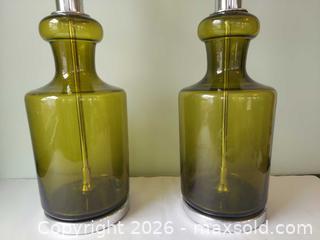MaxSold Auction: Pair of Olive Green Glass and Brass Table Lamps - Columbia (South Carolina, USA) SELLER MANAGED Estate Sale Online Auction - Greengate Drive
