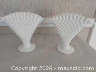 MaxSold Auction: Set of 3 White Milk Glass Hobnail Fan Vases and Compote - Columbia (South Carolina, USA) SELLER MANAGED Estate Sale Online Auction - Greengate Drive