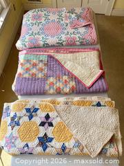 MaxSold Auction: Set of Three Vintage Cotton Full/Queen Handmade Quilts - Patchwork, Applique, Stripes - Columbia (South Carolina, USA) SELLER MANAGED Estate Sale Online Auction - Greengate Drive
