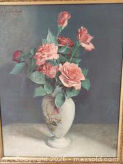 MaxSold Auction: Signed Florence Julia Bach 1944 Vase of Roses Giclée in Gilt Frame - Columbia (South Carolina, USA) SELLER MANAGED Estate Sale Online Auction - Greengate Drive
