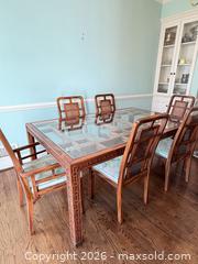 MaxSold Auction: Thomasville Mystique Asian Chinoiserie Wood Fretted Dining Table with 6 Chairs, Glass Top - Columbia (South Carolina, USA) SELLER MANAGED Estate Sale Online Auction - Greengate Drive