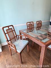 MaxSold Auction: Thomasville Mystique Asian Chinoiserie Wood Fretted Dining Table with 6 Chairs, Glass Top - Columbia (South Carolina, USA) SELLER MANAGED Estate Sale Online Auction - Greengate Drive