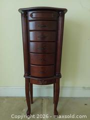 MaxSold Auction: Traditional Dark Cherry Jewelry Armoire with Mirror - Columbia (South Carolina, USA) SELLER MANAGED Estate Sale Online Auction - Greengate Drive