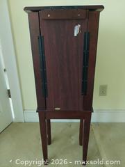 MaxSold Auction: Traditional Dark Cherry Jewelry Armoire with Mirror - Columbia (South Carolina, USA) SELLER MANAGED Estate Sale Online Auction - Greengate Drive