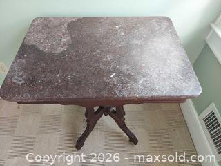 MaxSold Auction: Victorian Accent Table with Reddish Marble Top and Carched Wood - Columbia (South Carolina, USA) SELLER MANAGED Estate Sale Online Auction - Greengate Drive