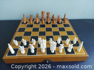 MaxSold Auction: Vintage Asian-Style Hand-Carved Ivory Chess Set with Folding Wooden Case - Columbia (South Carolina, USA) SELLER MANAGED Estate Sale Online Auction - Greengate Drive
