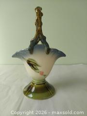 MaxSold Auction: Vintage Hull Pottery Basket Woodland Pattern with Pink / Blue Flower and Green Branch Handle - Columbia (South Carolina, USA) SELLER MANAGED Estate Sale Online Auction - Greengate Drive