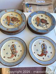 MaxSold Auction: Ceramic Western/Cowboy Dinner & Salad Plates, 10–11 inch and 5 matching bowls - Las Vegas (Nevada, USA) PARTNER MANAGED Estate Sale Online Auction - Bright Sun Court