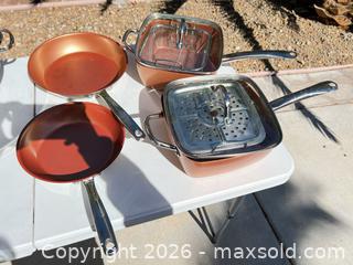 MaxSold Auction: Copper & Stainless Cookware Set – Frying Pan, Grill Pan, Fry Basket, Lid, Saucepan - Las Vegas (Nevada, USA) PARTNER MANAGED Estate Sale Online Auction - Bright Sun Court