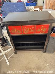MaxSold Auction: Asian-Style Wooden Cabinet with Wine Rack and Drawers - King (Ontario, Canada) SELLER MANAGED Moving Online Auction - Wells Orchard Crescent