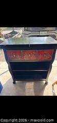 MaxSold Auction: Asian-Style Wooden Cabinet with Wine Rack and Drawers - King (Ontario, Canada) SELLER MANAGED Moving Online Auction - Wells Orchard Crescent