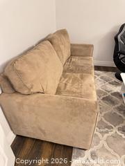 MaxSold Auction: Beige/Tan Microfiber 3-Seater Sofa Sleeper with Pull-Out Bed - King (Ontario, Canada) SELLER MANAGED Moving Online Auction - Wells Orchard Crescent