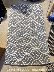 MaxSold Auction: Blue Cotton Runner Rug, 3 x 5 ft, Wave Pattern - King (Ontario, Canada) SELLER MANAGED Moving Online Auction - Wells Orchard Crescent