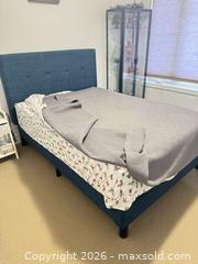 MaxSold Auction: Full Blue Upholstered Wood Bed Frame with Headboard - King (Ontario, Canada) SELLER MANAGED Moving Online Auction - Wells Orchard Crescent