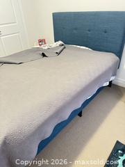 MaxSold Auction: Full Blue Upholstered Wood Bed Frame with Headboard - King (Ontario, Canada) SELLER MANAGED Moving Online Auction - Wells Orchard Crescent