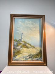 MaxSold Auction: Signed Oil Painting Seascape with Lighthouse in Gilded Wood Frame - San Jose (California, USA) SELLER MANAGED Downsizing Online Auction -  Topaz Avenue (STORAGE)
