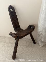 MaxSold Auction: Vintage Mid-Century Spanish Brutalist Carved Walnut Tripod Birthing Chair Stool - San Jose (California, USA) SELLER MANAGED Estate Sale Online Auction - Avenida Arboles
