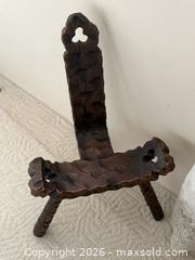 MaxSold Auction: Vintage Mid-Century Spanish Brutalist Carved Walnut Tripod Birthing Chair Stool - San Jose (California, USA) SELLER MANAGED Estate Sale Online Auction - Avenida Arboles