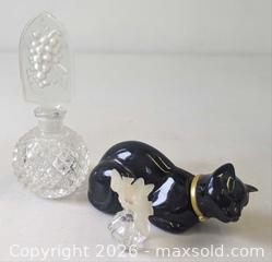 MaxSold Auction: 3 Vintage Glass Perfume Bottles Bohemian Etched Grapes Black Cat + Air De Temps - Toronto (Ontario, Canada) PARTNER MANAGED Reseller Online Auction - Railside Road