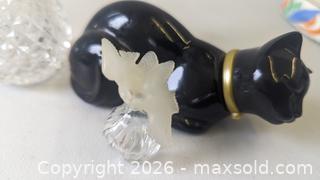 MaxSold Auction: 3 Vintage Glass Perfume Bottles Bohemian Etched Grapes Black Cat + Air De Temps - Toronto (Ontario, Canada) PARTNER MANAGED Reseller Online Auction - Railside Road