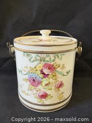 MaxSold Auction: Antique Porcelain Drum Shaped Biscuit Barrel "Glen" Pattern Signed S.Fielding - Toronto (Ontario, Canada) PARTNER MANAGED Reseller Online Auction - Railside Road