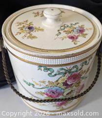MaxSold Auction: Antique Porcelain Drum Shaped Biscuit Barrel "Glen" Pattern Signed S.Fielding - Toronto (Ontario, Canada) PARTNER MANAGED Reseller Online Auction - Railside Road