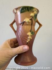 MaxSold Auction: Antique Roseville Pottery Pink-Hued Snowberry Twin-Handled Vase  - Toronto (Ontario, Canada) PARTNER MANAGED Reseller Online Auction - Railside Road
