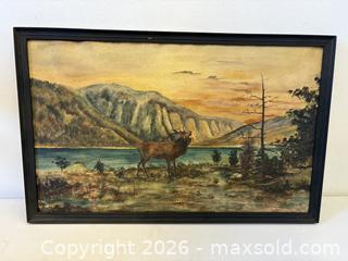 MaxSold Auction: C.1918 Wildlife Oil Painting Roaring Bull Moose Artist Signed CM Bogarth - Toronto (Ontario, Canada) PARTNER MANAGED Reseller Online Auction - Railside Road