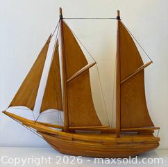MaxSold Auction: Handsome 2 Feet Tall MCM Era Aged Pine Wood Carved Sailing Sloop Ship Boat Sculpture  - Toronto (Ontario, Canada) PARTNER MANAGED Reseller Online Auction - Railside Road