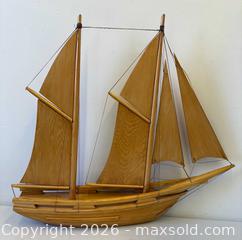 MaxSold Auction: Handsome 2 Feet Tall MCM Era Aged Pine Wood Carved Sailing Sloop Ship Boat Sculpture  - Toronto (Ontario, Canada) PARTNER MANAGED Reseller Online Auction - Railside Road